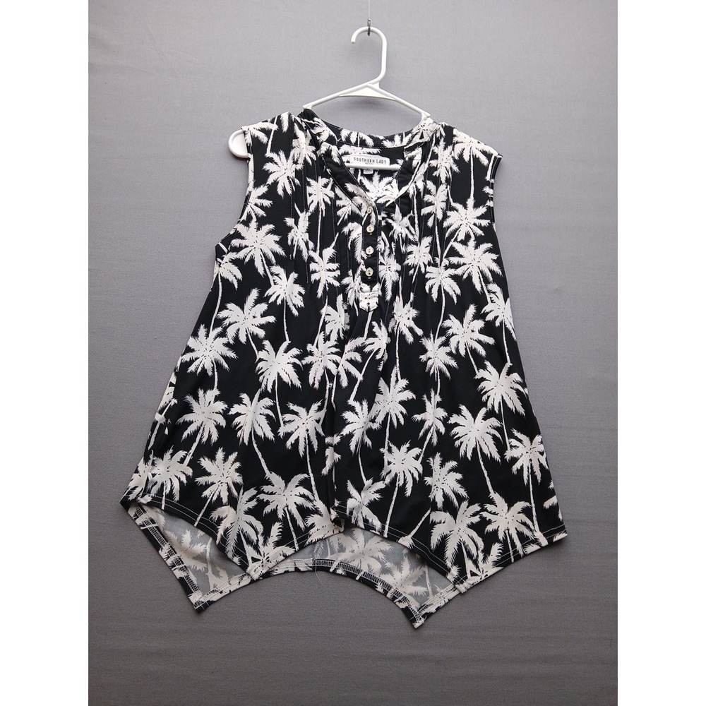 Women's Southern Lady Black & White Shirt Size PL Sleeveless Button Up Palm